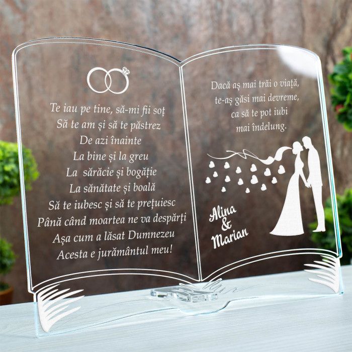 Placheta Sot si Sotie, Juramant de nunta, Cadou personalizat Carte