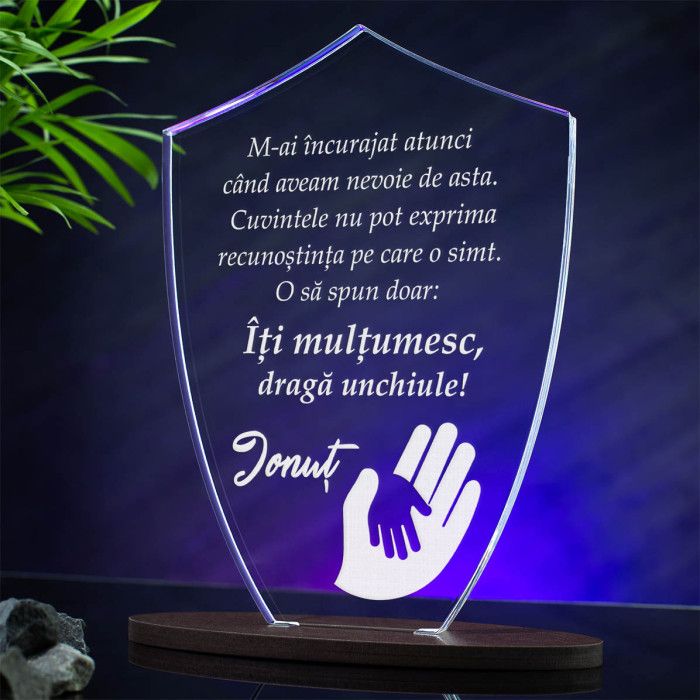 Trofeu Unchi, Multumesc pentru incurajare, Cadou personalizat Scut