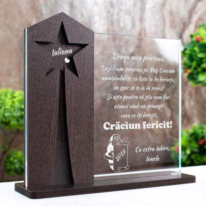 Trofeu Prietena mea, Mos Craciun vine, Cadou personalizat Astru