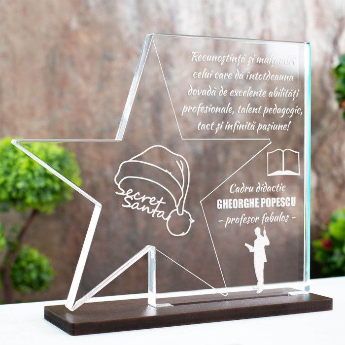 Trofeu Secret Santa Profesor, Dedicare si pasiune, Cadou personalizat Stea