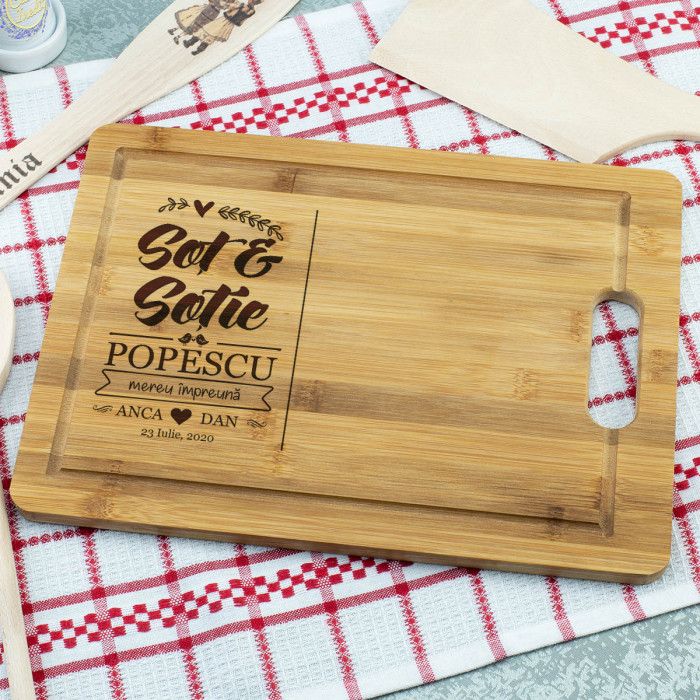 Tocator personalizat Sot si Sotie, Mereu impreuna, Cadou personalizat Bambus
