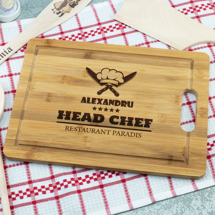 Tocator personalizat Bucatari, HeadChef, Cadou personalizat Bambus