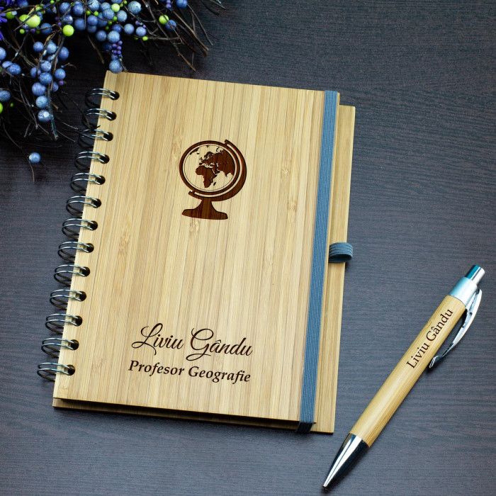 Agenda personalizata Profesor geografie, Glob geografic, Cadou personalizat