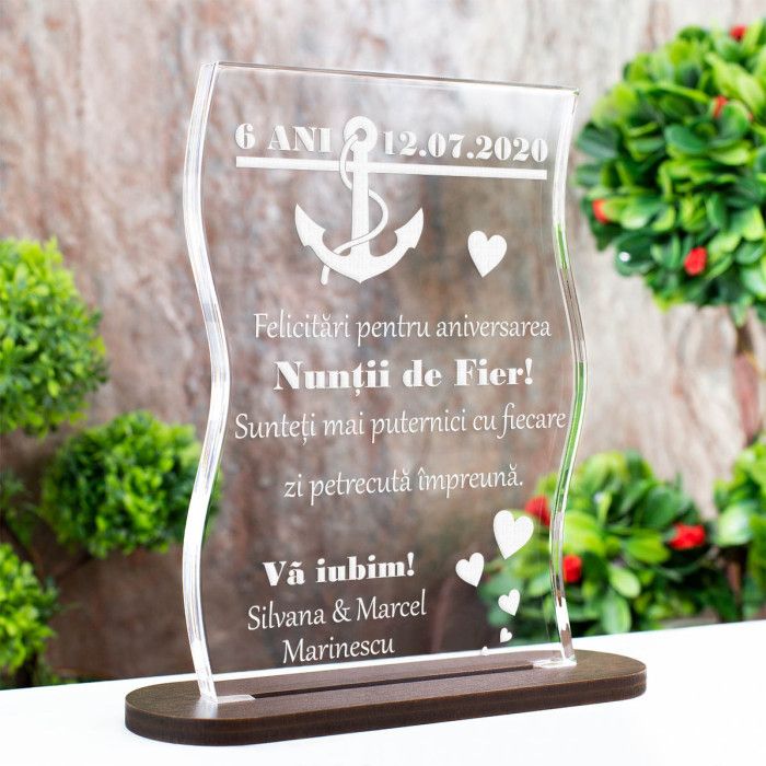 Trofeu Aniversare casatorie, Nunta de fier, Cadou personalizat Coloana