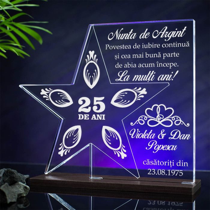 Trofeu Aniversare casatorie 25 de ani, Nunta de argint, Cadou personalizat Stea