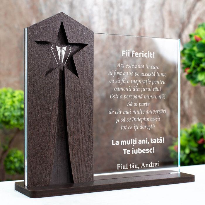 Trofeu Aniversare tata, Fericire si iubire, Cadou personalizat Astru