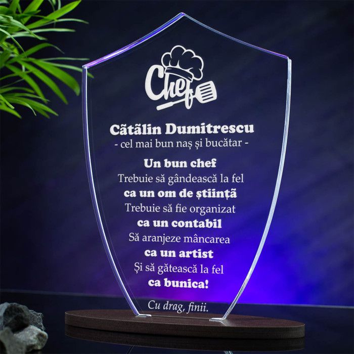 Trofeu Nasi, Bucatar Chef, Cadou personalizat Scut