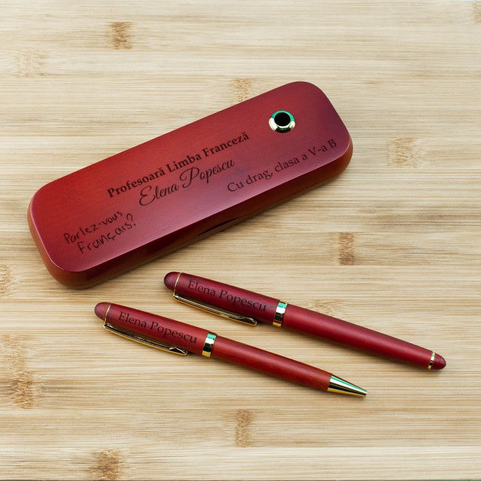 Set de scris Profesoara de franceza, Francais, Cadou personalizat Stilou