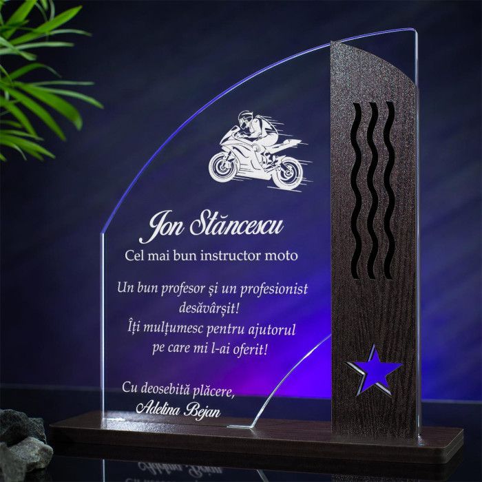 Trofeu Instructor Moto, Motociclist prudent, Cadou personalizat Doric