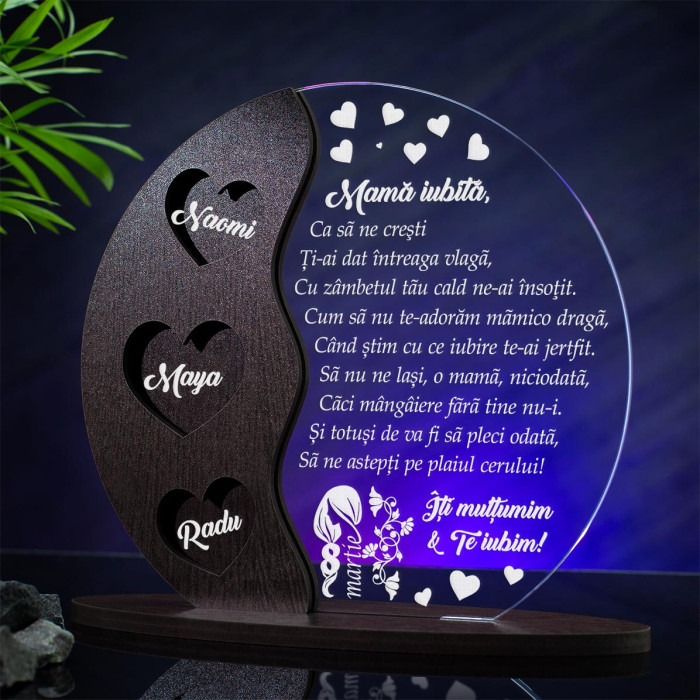 Trofeu 8 Martie, Iubita mama, Cadou personalizat Semiluna